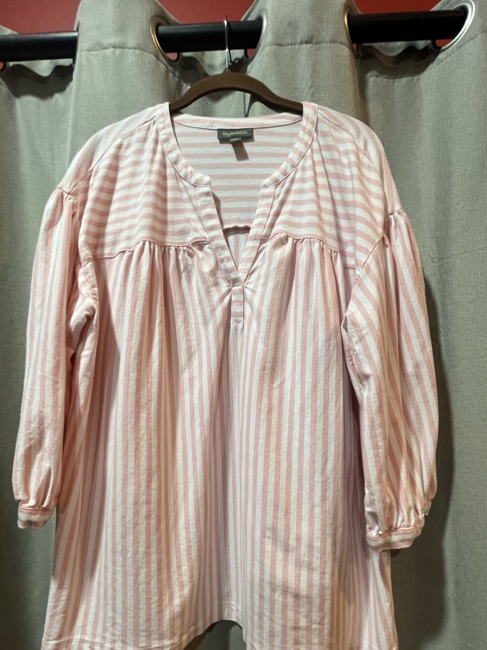 Splendid Pale Pink and White Striped Peasant Tunic